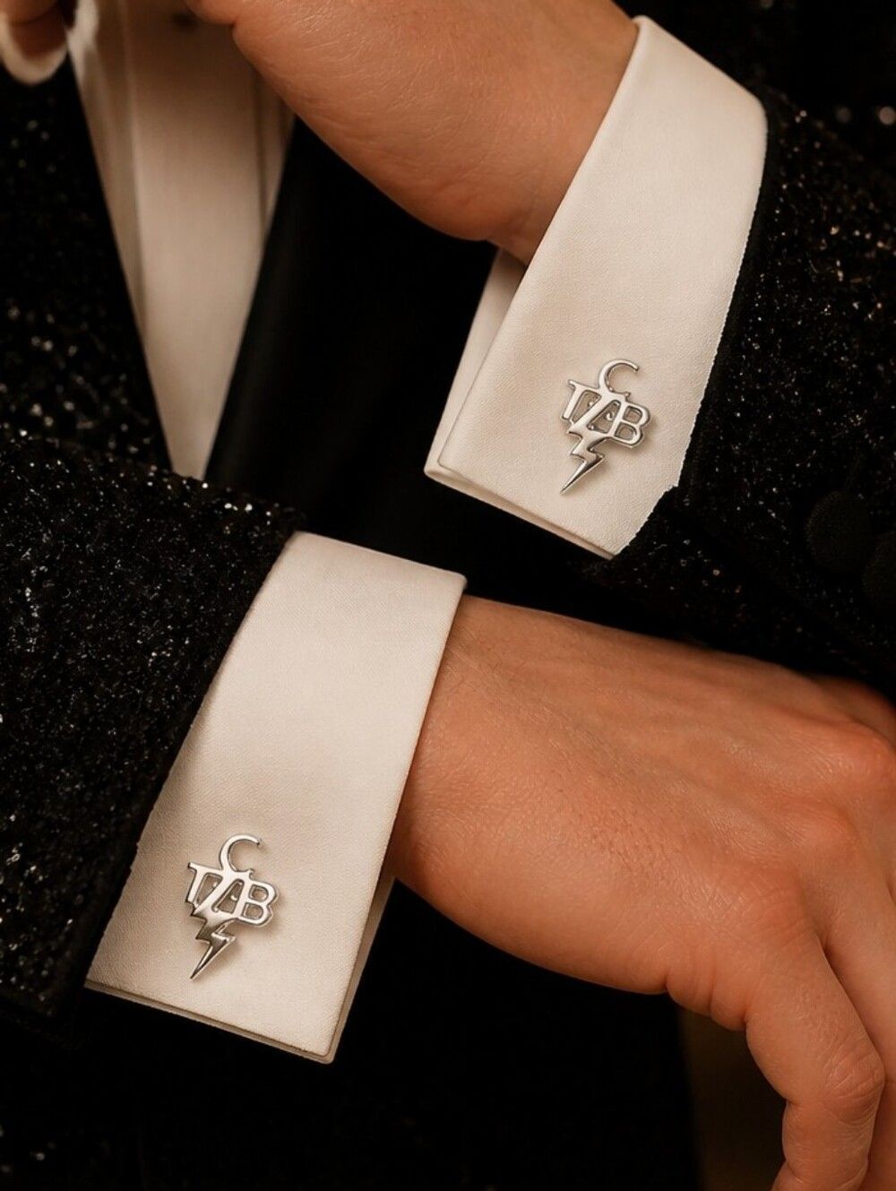 TCB Lightning Bolt Cufflinks Silver Elvis Inspired Rockabilly French Cuff Formal